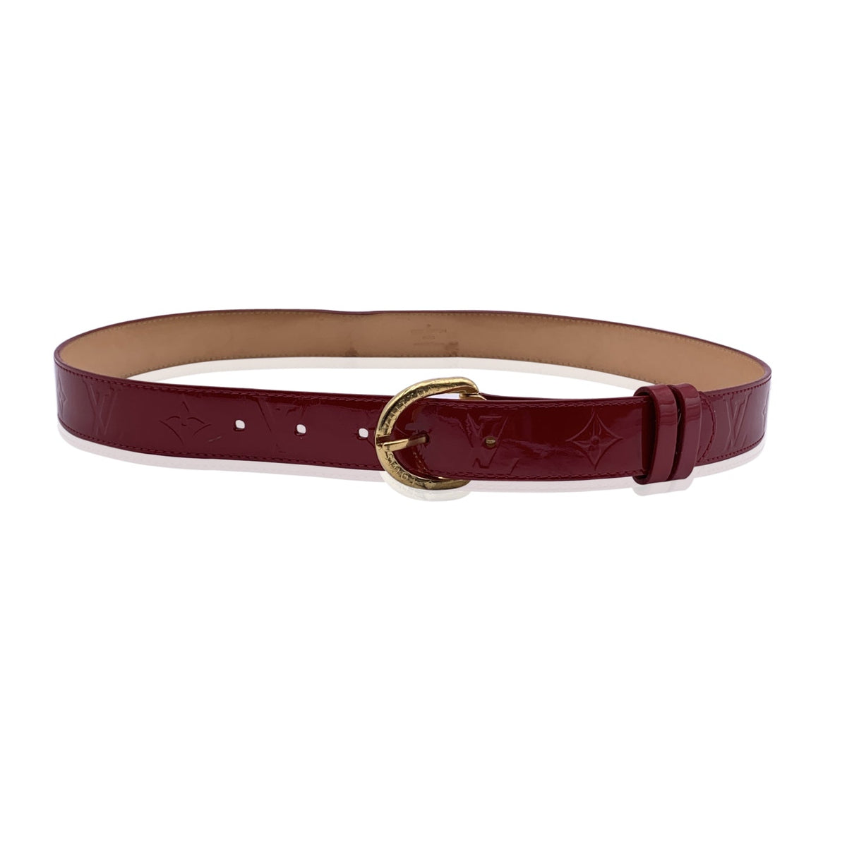 LOUIS VUITTON Red Pomme D'Amour Monogram Vernis Belt Size 90/36