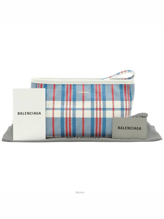 Luxury Balenciaga  Multi check printed gold lettering logo hand strap Babes pouch clutch