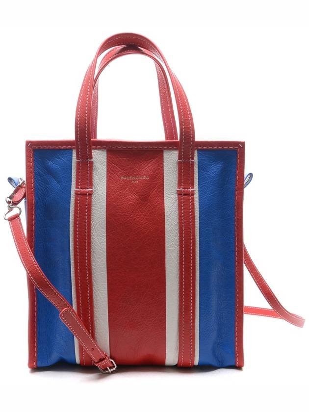 Luxury Balenciaga  Bazaar Striped Shopper Tote Bag Red Blue