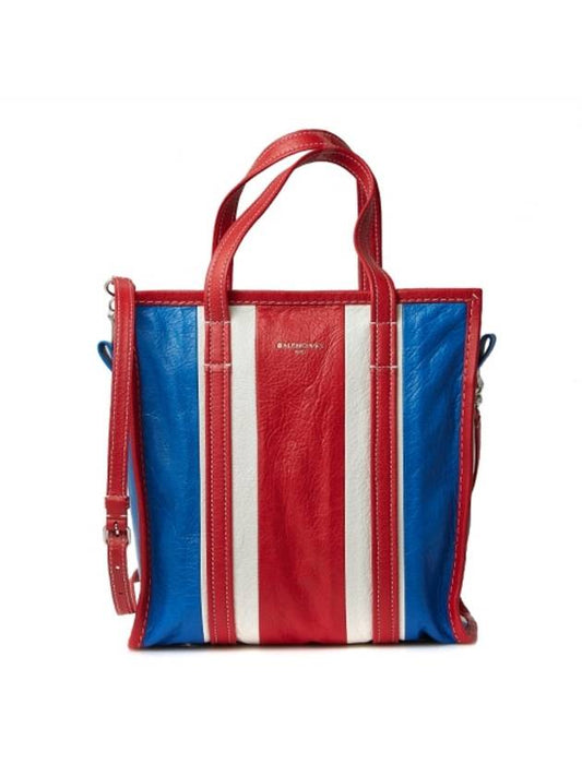 Luxury Balenciaga  Bazaar Striped Shopper Tote Bag Red Blue