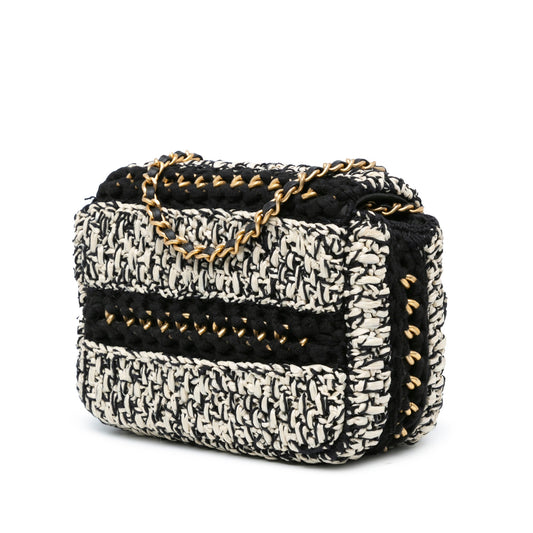 White Chanel Raffia Braided with Love Flap Crossbody Bag