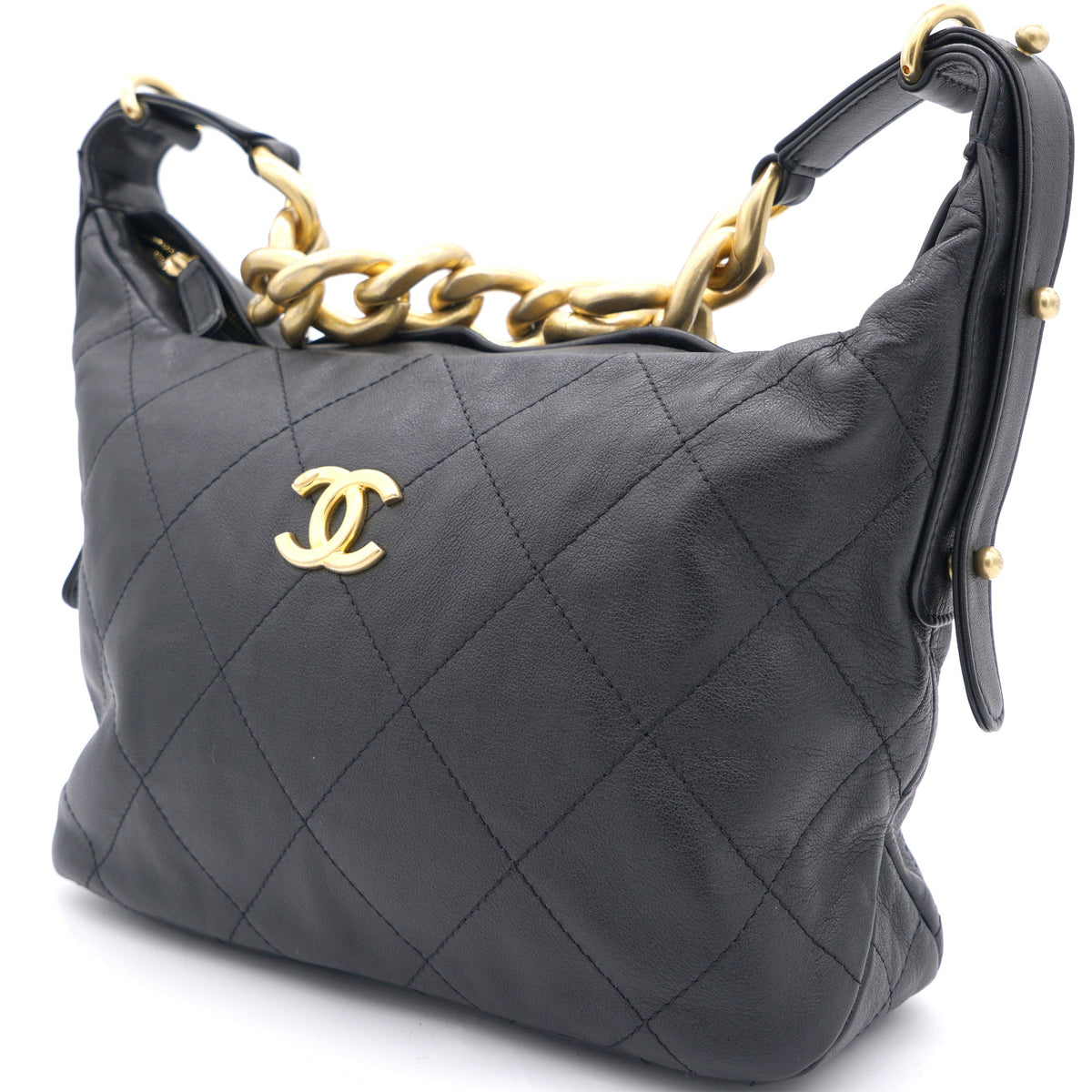 Chanel Lambskin Quilted Small Hobo Black