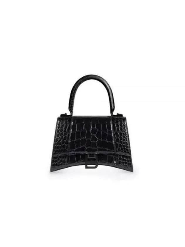 Luxury Balenciaga  Hourglass Crocodile Embossed Cross Bag Black