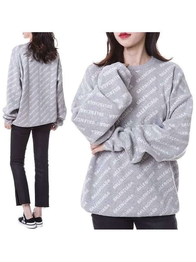Luxury Balenciaga  Wool Over Logo Pattern Knit Sweatshirt Grey
