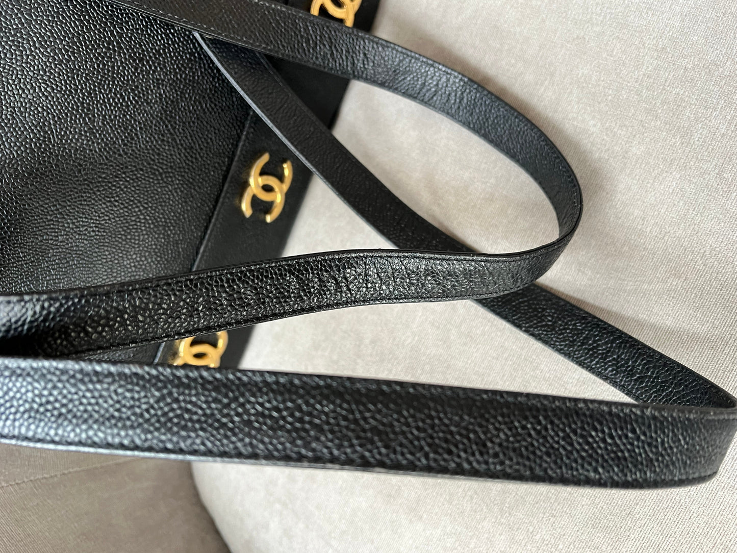 Chanel Vintage Black Caviar Chain Tote with 24k Gold Hardware
