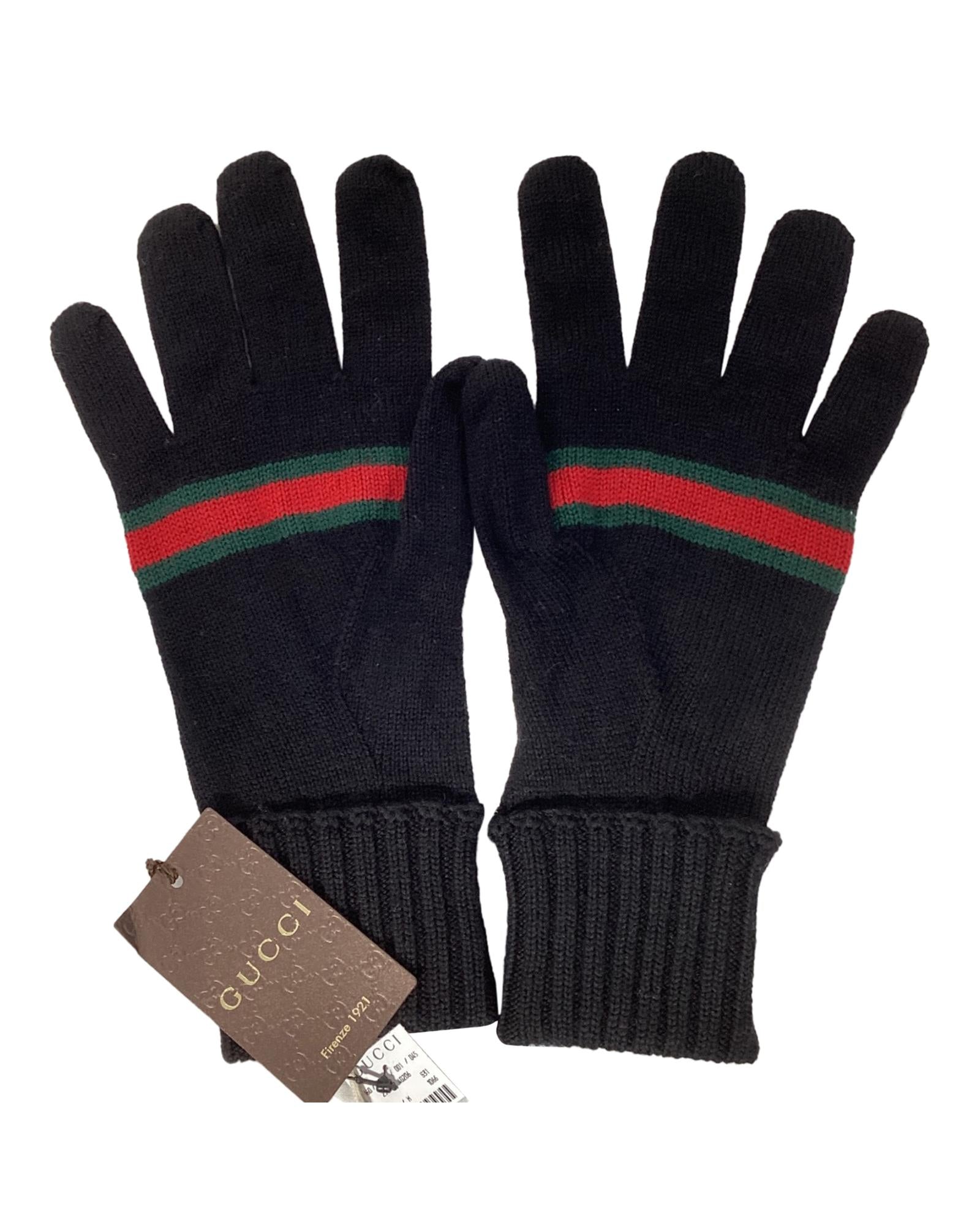 Gucci Web Stripe Knit Gloves Men Black Gloves & Mittins One Size Black