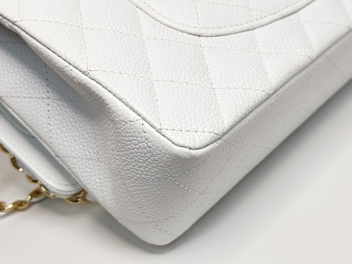 Chanel White Caviar Medium Classic Double Flap Bag 1350 holo card