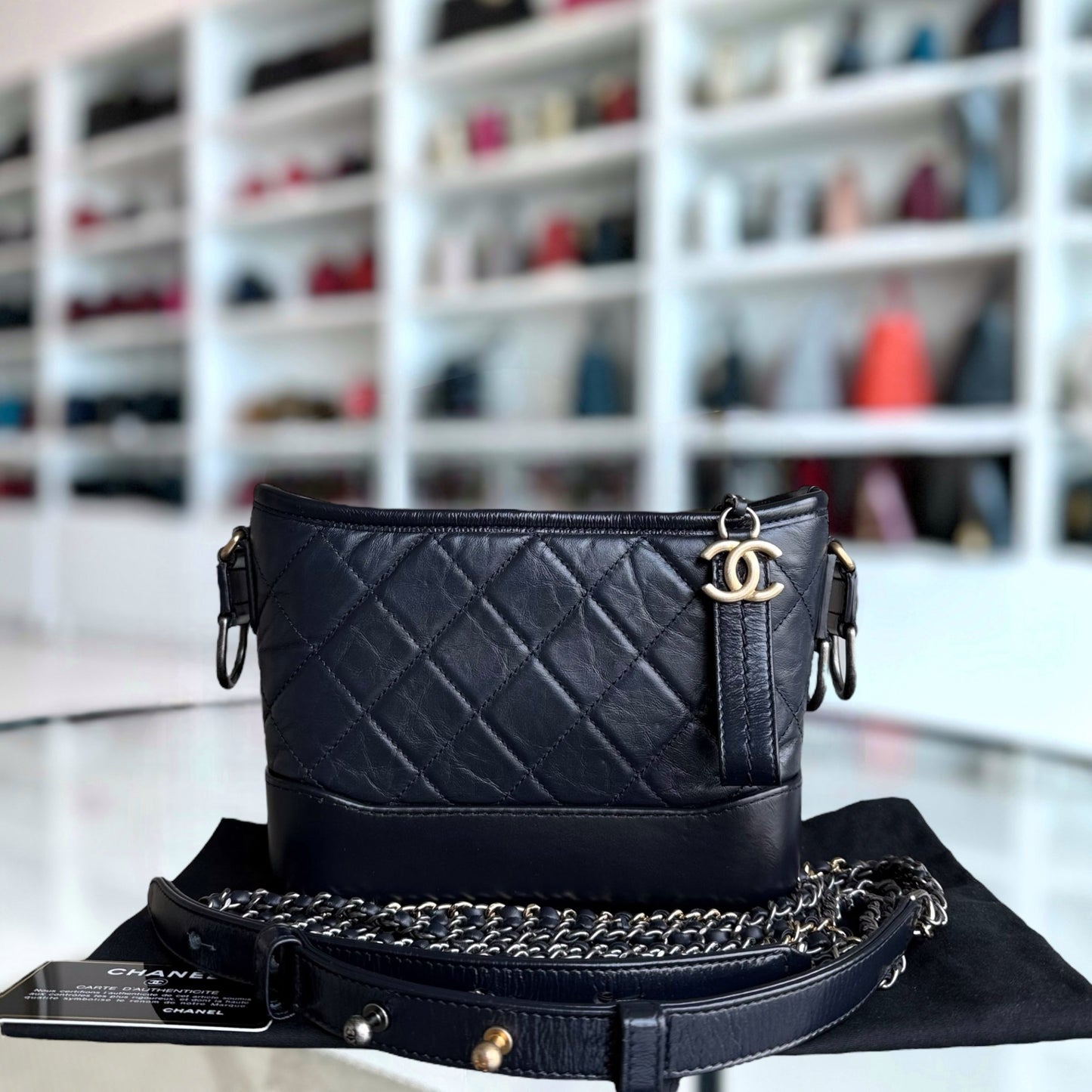 Chanel Gabrielle Small - Aged Calfskin Dark Blue Mixed Gold Hardware Series 26