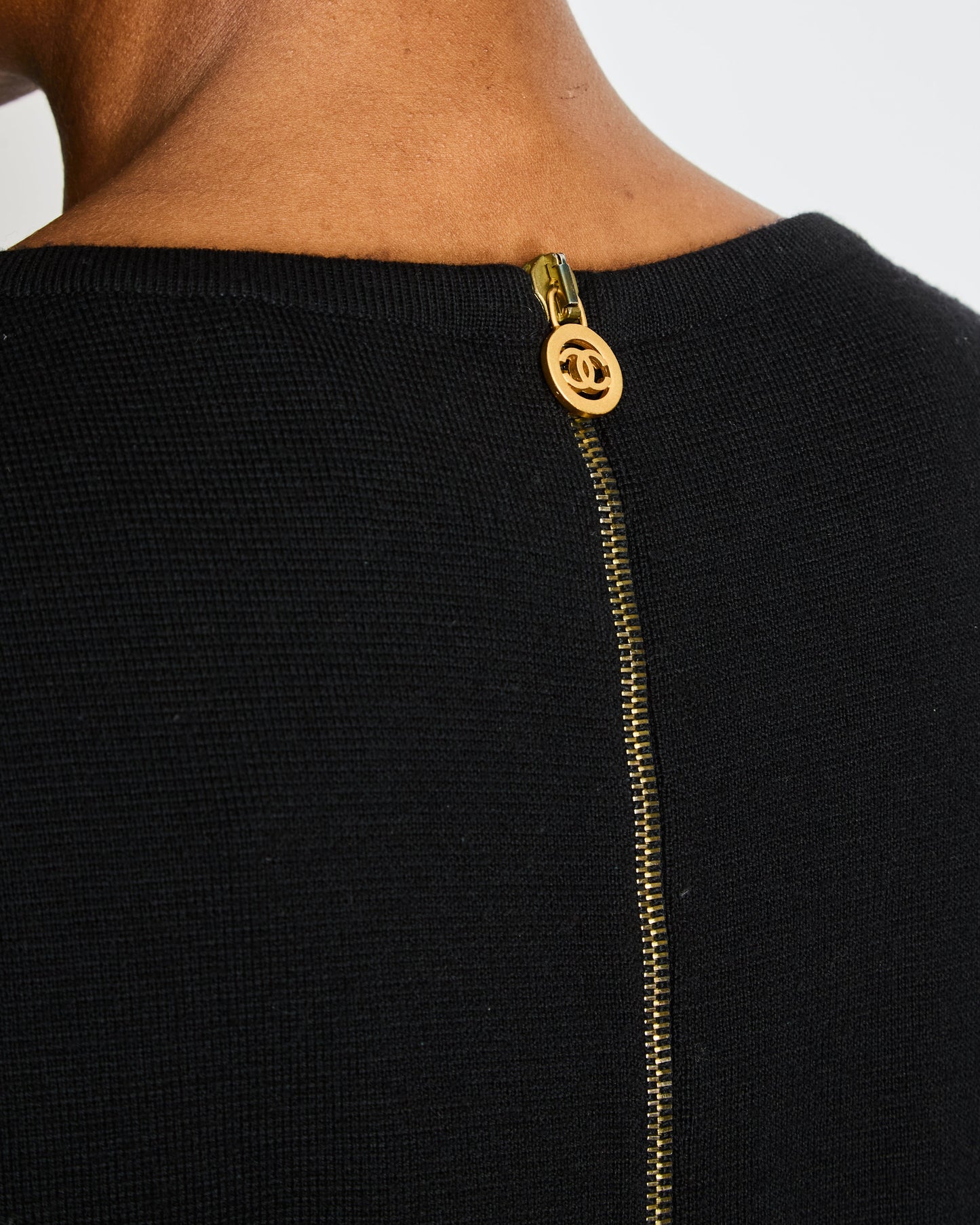 Chanel Black Long Sleeve Round Neck with CC Zip Detail Size FR 42 (UK 14)