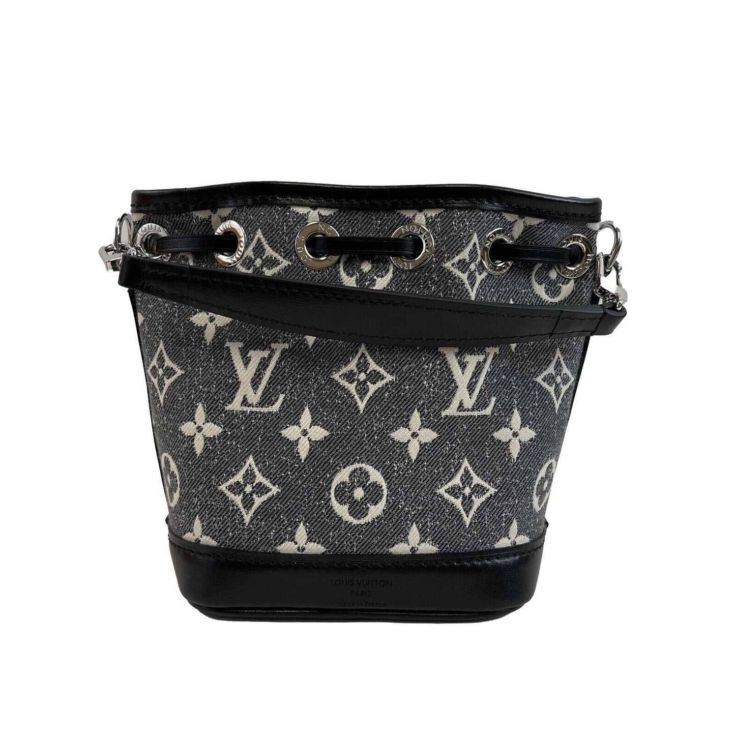 LOUIS VUITTON Monogram Jacquard Denim Nano Noe Gray Black Crossbody Bag NEW