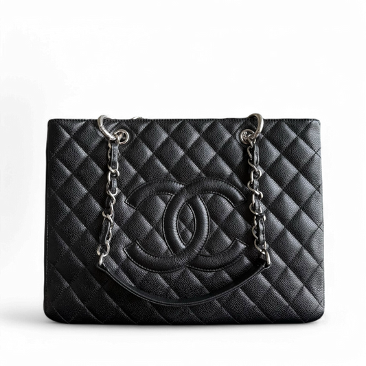 Chanel GST Grand Shopping Tote - Caviar Quilted Black Silver Hardware Series 13