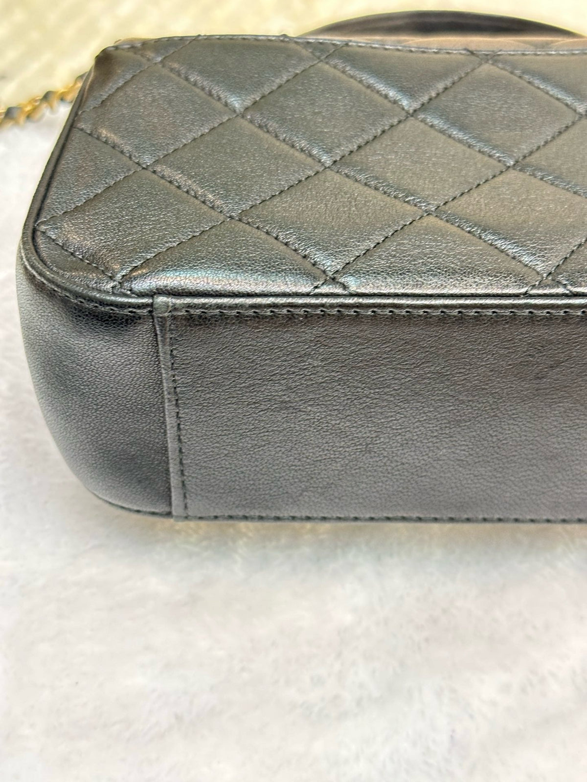 Chanel Small Lambskin Quilted Chain Infinity Top Handle Flap Black GHW
