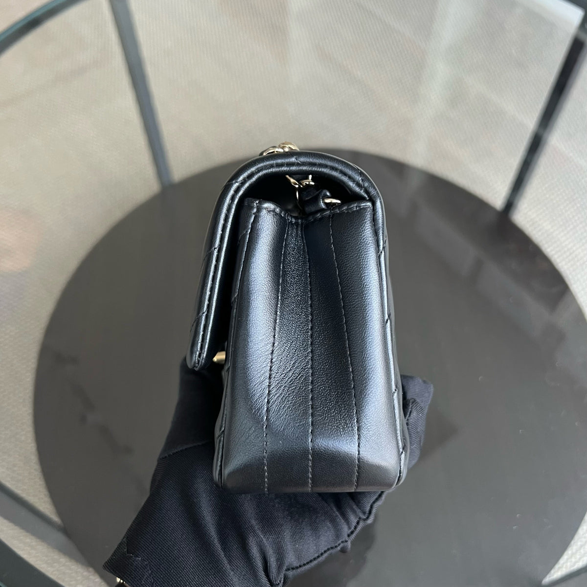 *Full Set, Receipt* Mini Rectangular Double Flap 20CM Chevron Lambskin Black GHW No 24