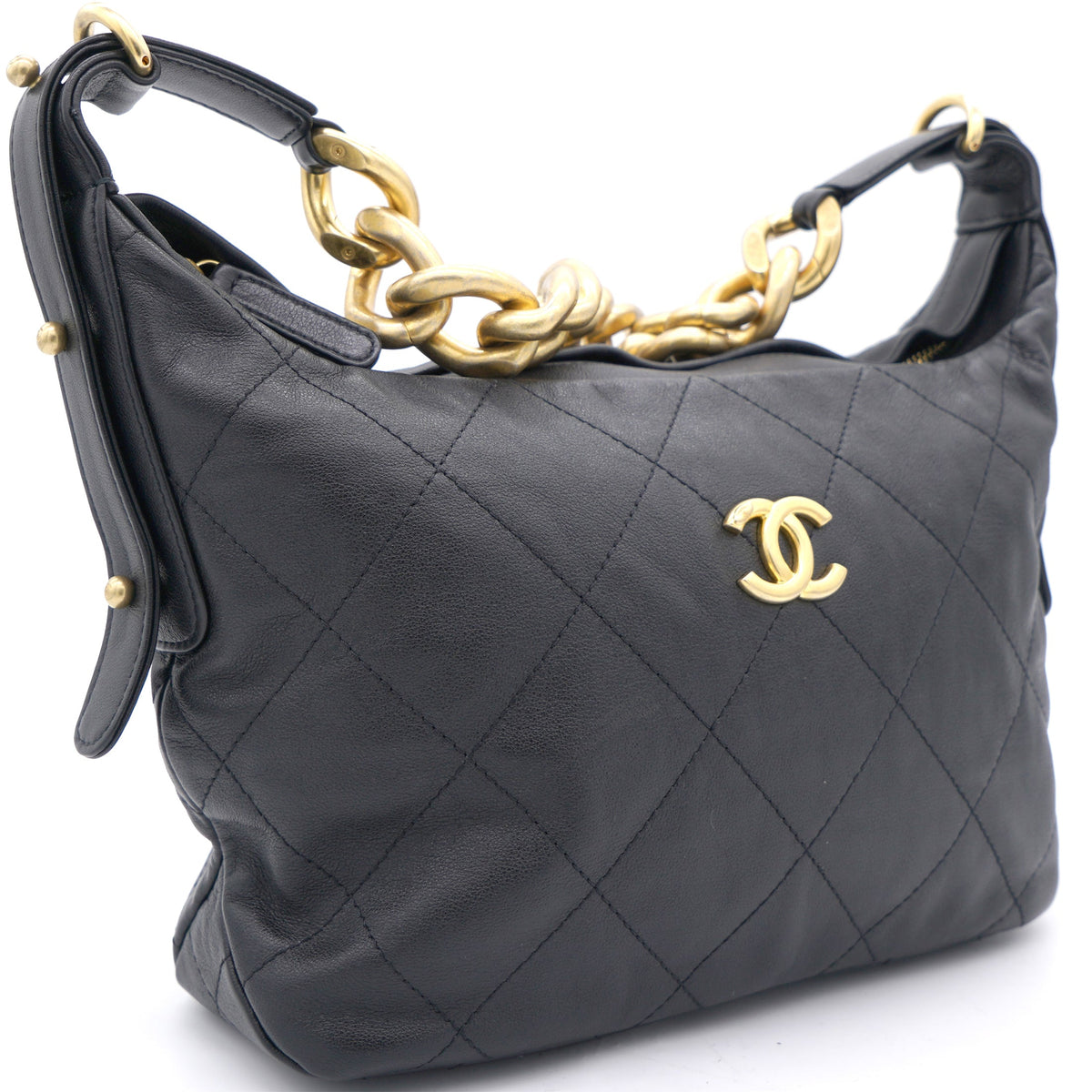 Chanel Lambskin Quilted Small Hobo Black
