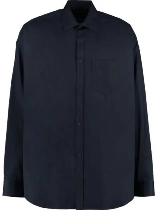 Luxury Balenciaga  Micro Canvas Oversized Cocoon Long Sleeve Shirt Midnight Blue