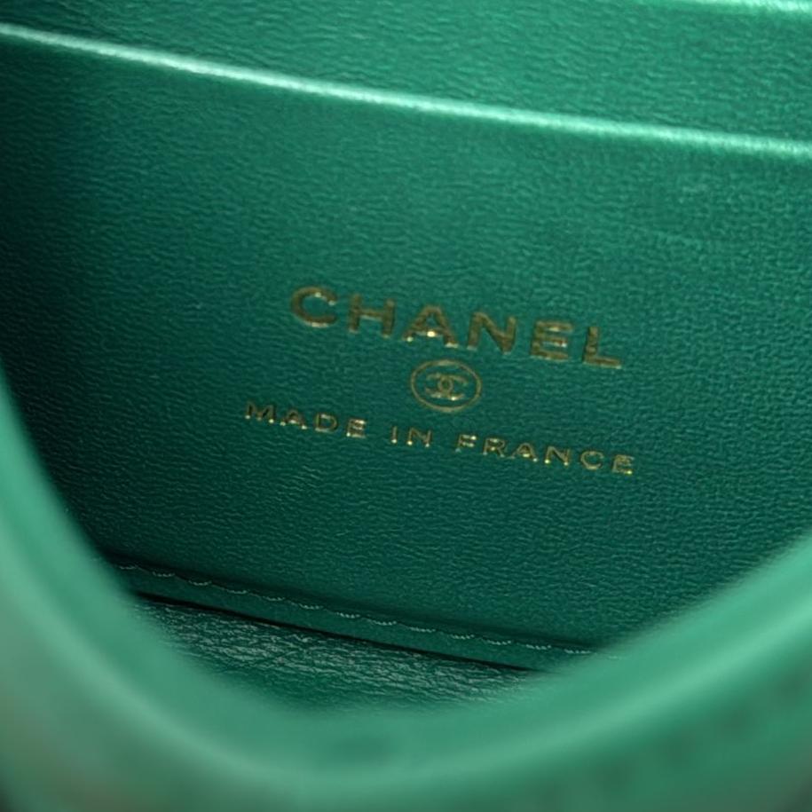 CHANEL Mini Top Handle Leather Crossbody Clutch Bag Green