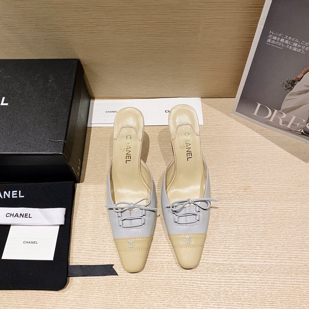 CHANEL CC LOGO MULES SHOES SLIDES 40 1/2