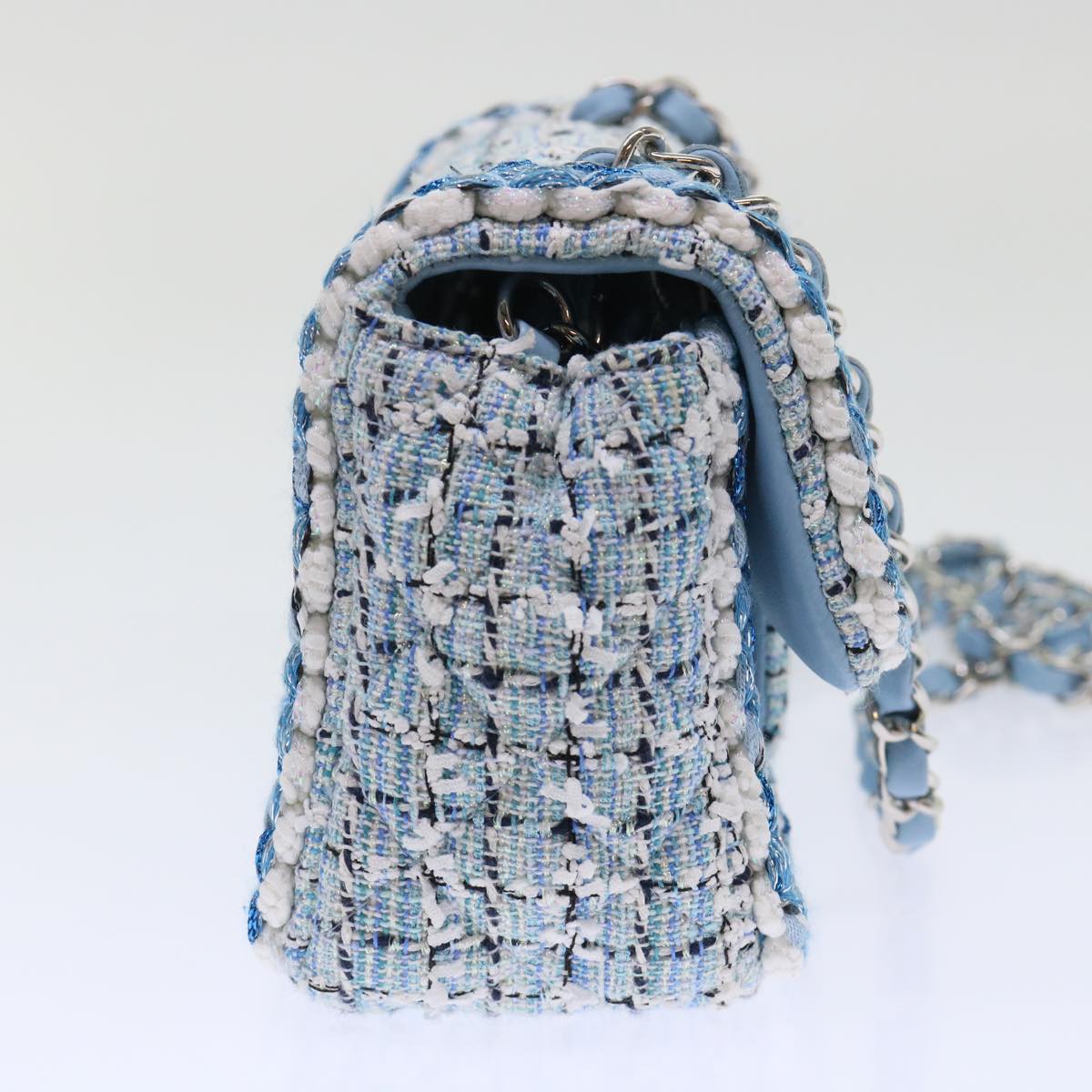CHANEL Chain Shoulder Bag Tweed Blue CC Auth 47496A