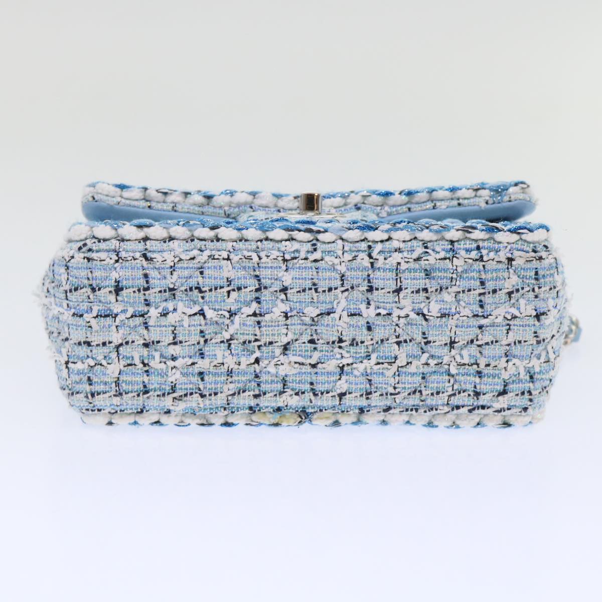 CHANEL Chain Shoulder Bag Tweed Blue CC Auth 47496A