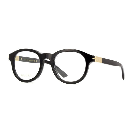 Gucci Eyeglasses Round Full Rim, Shiny Black Frame and Clear Demo Lens Lens GG1503O001