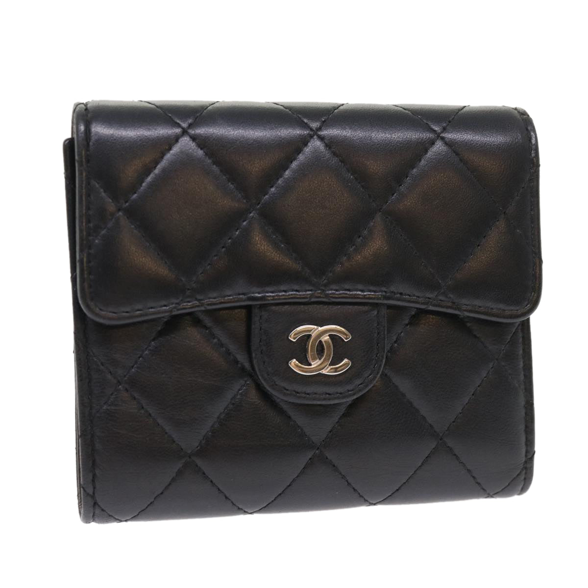 CHANEL Matelasse Wallet Lamb Skin Black CC  47561