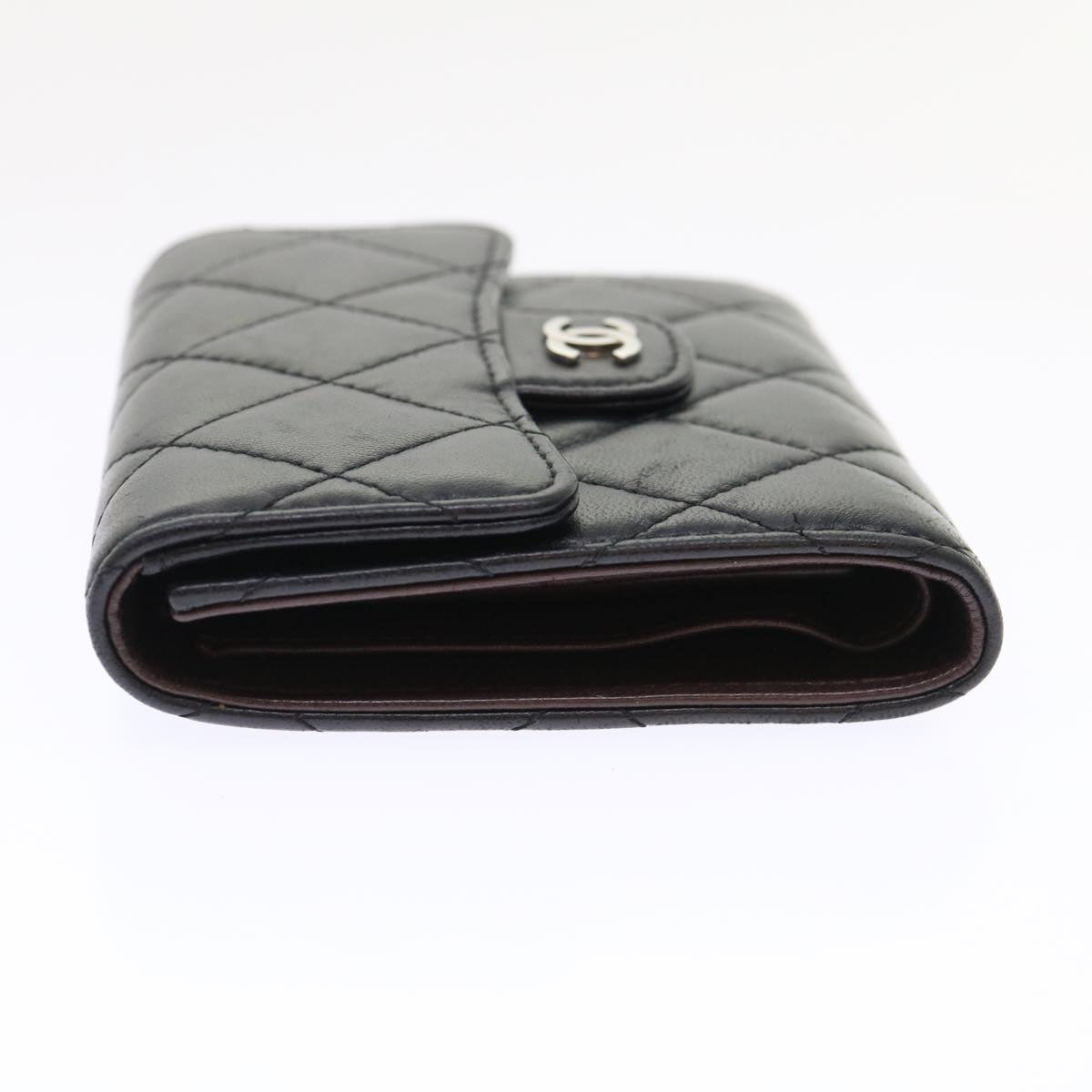 CHANEL Matelasse Wallet Lamb Skin Black CC  47561