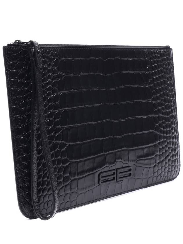 Luxury Balenciaga  Crocodile Embossed Clutch Bag Black