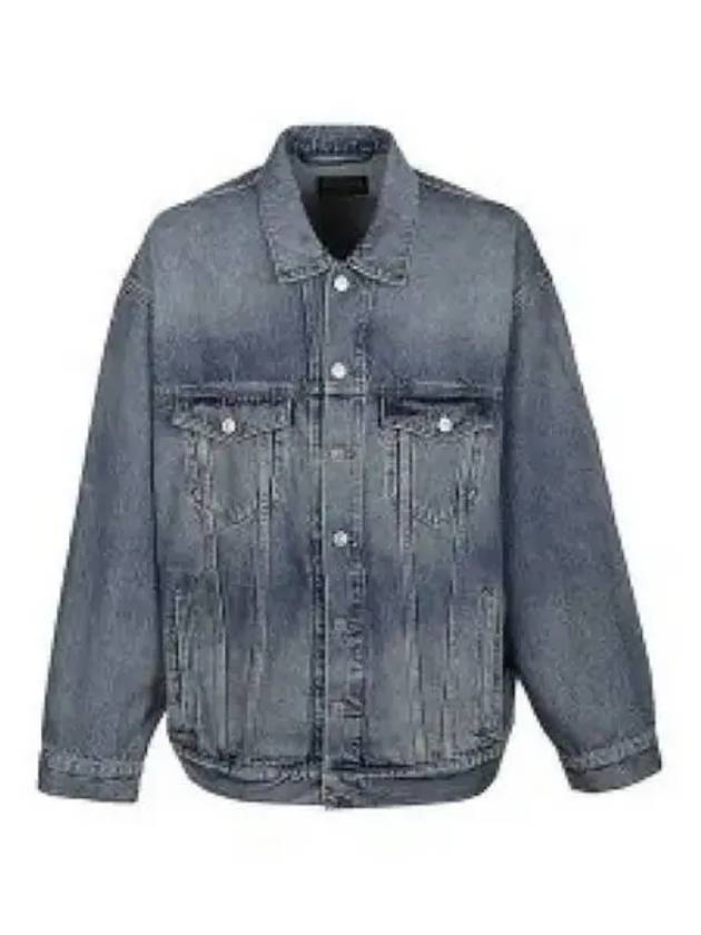 Luxury Balenciaga  Back Logo Print Oversized Denim Jacket Blue