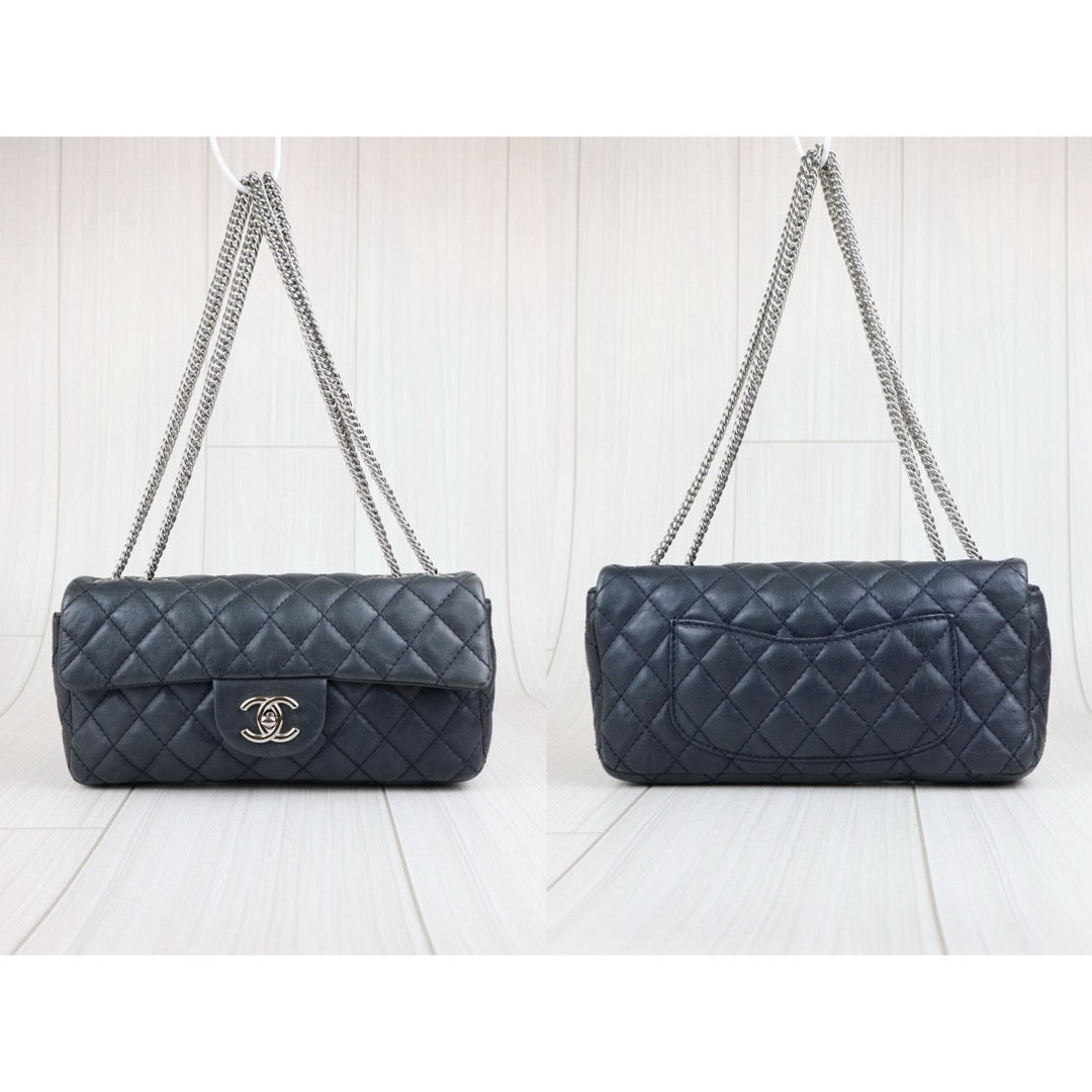Fair ( Rank B) ｜ CHANEL Calf Leather Flap  Shoulder Bag Dark Blue Made In 2008～2009Year ｜J25060508