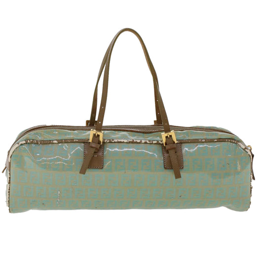 FENDI Zucchino Canvas Hand Bag Coated Canvas Light Blue Auth 48018