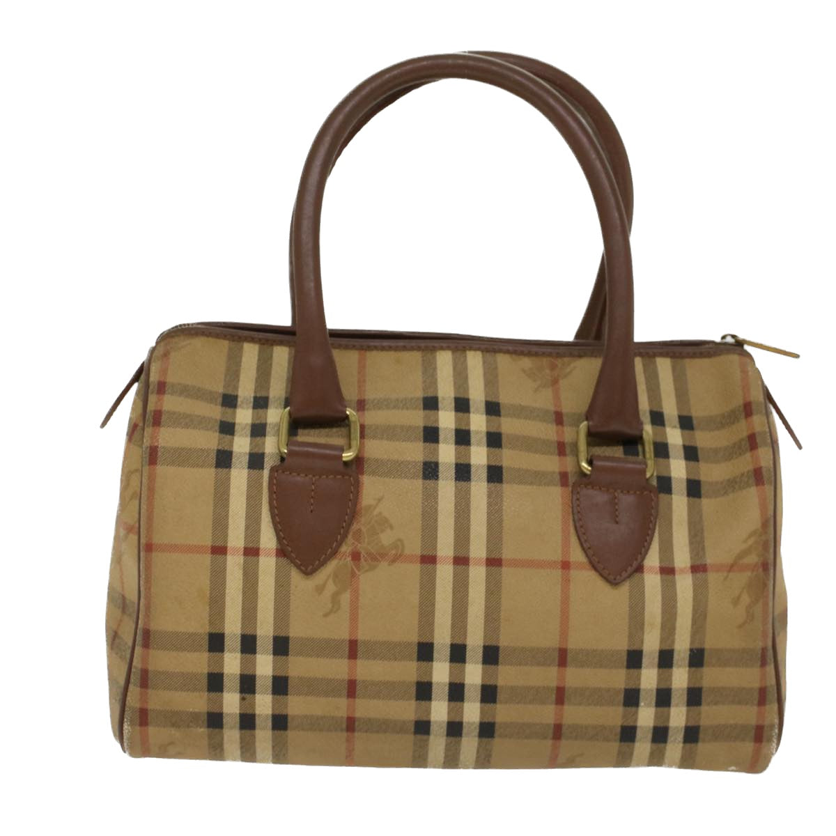 BURBERRYSs Nova Check Hand Bag PVC Leather Beige Brown Auth 48027