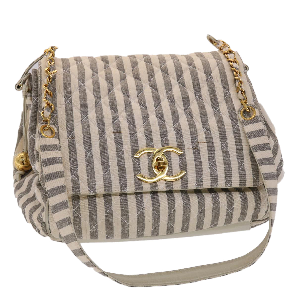 Top Quality Chanel Matelasse Shoulder Bag Canvas Light Blue White CC Auth 48071A