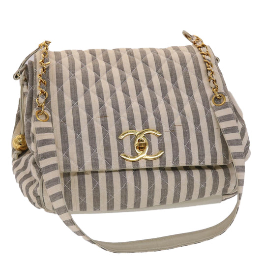 Top Quality Chanel Matelasse Shoulder Bag Canvas Light Blue White CC Auth 48071A