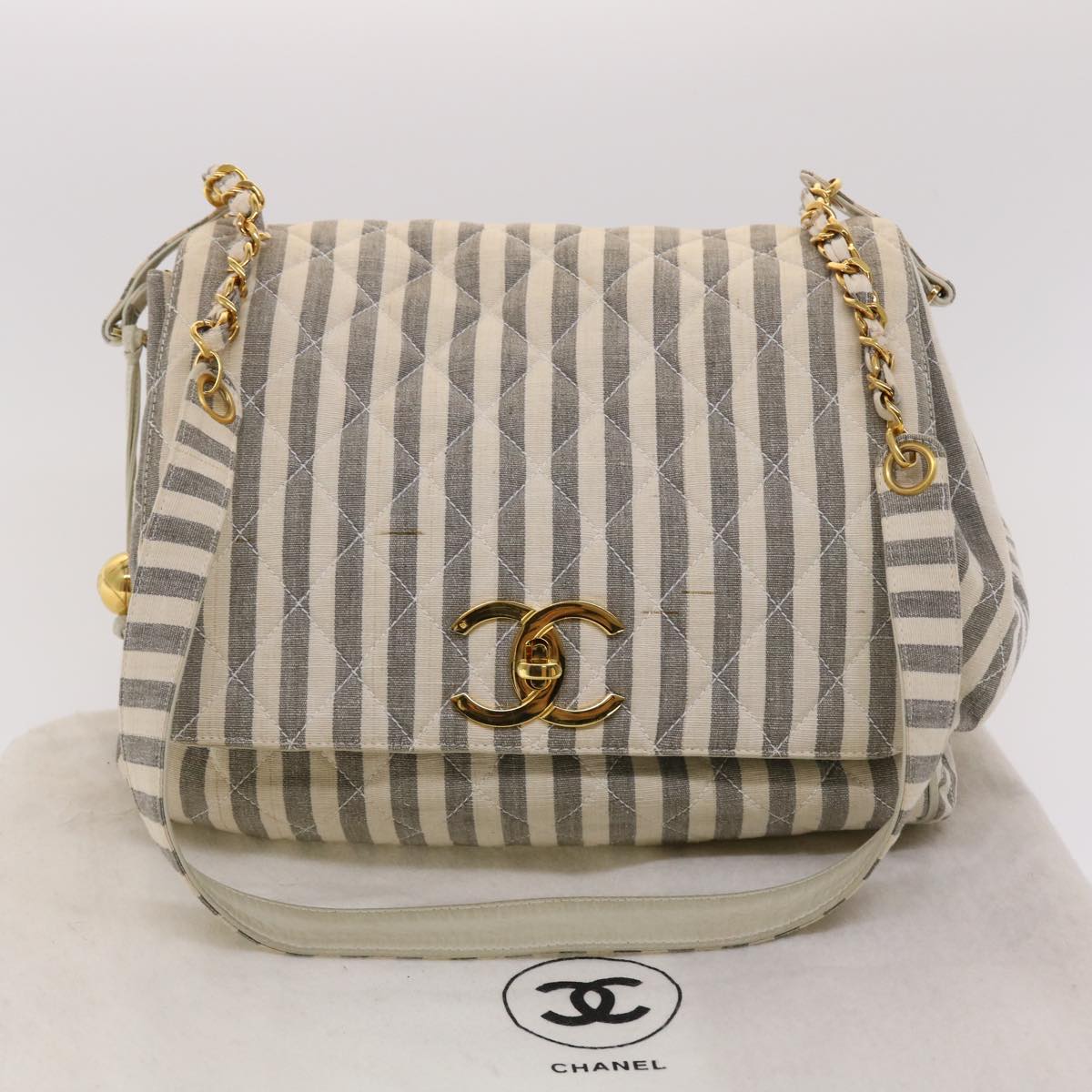 Top Quality Chanel Matelasse Shoulder Bag Canvas Light Blue White CC Auth 48071A