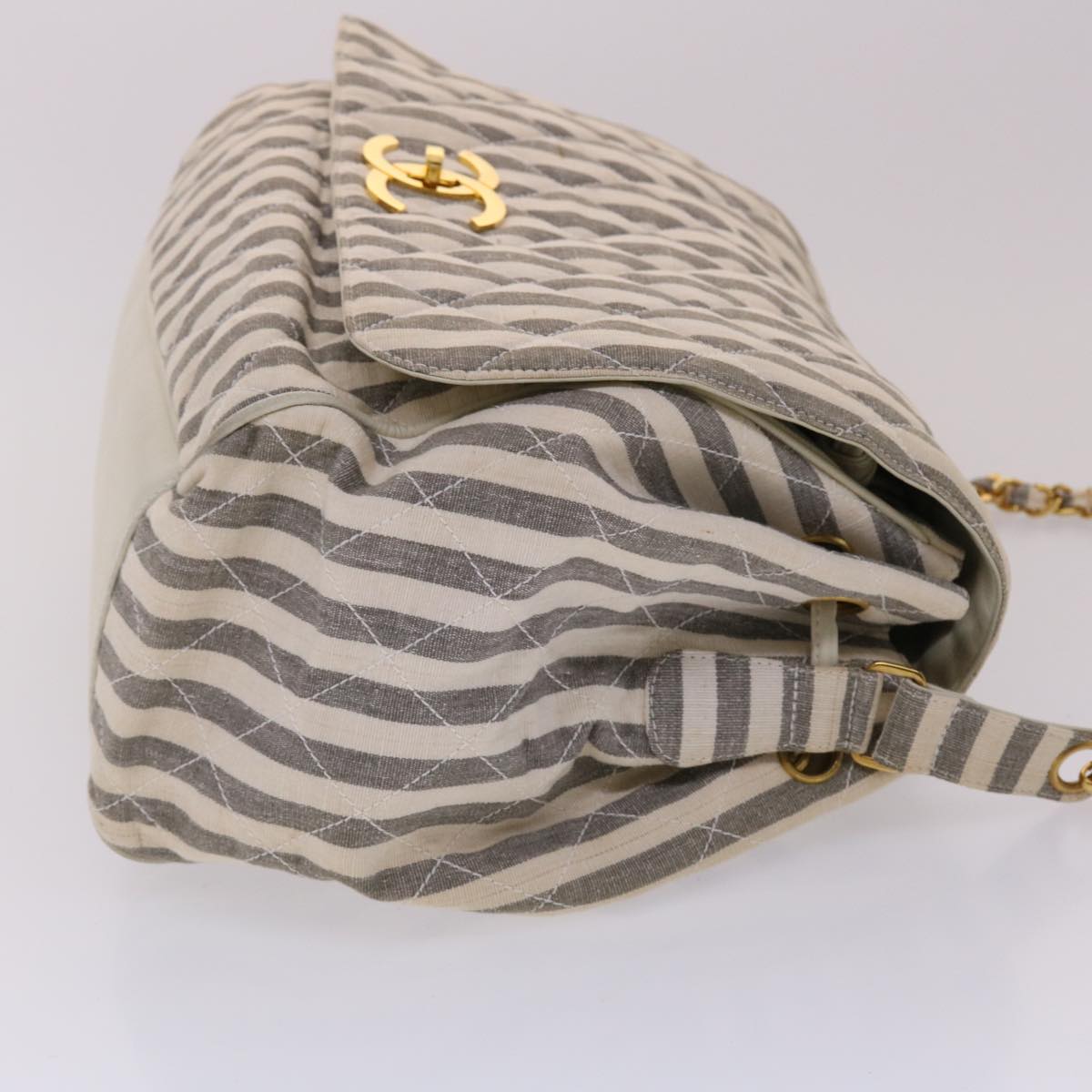 Top Quality Chanel Matelasse Shoulder Bag Canvas Light Blue White CC Auth 48071A