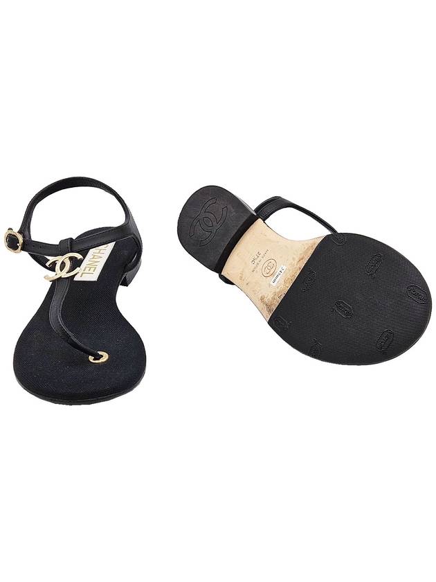 Chanel G39627 Black Lambskin CC Logo T Strap Sandals 37 5 Chanel