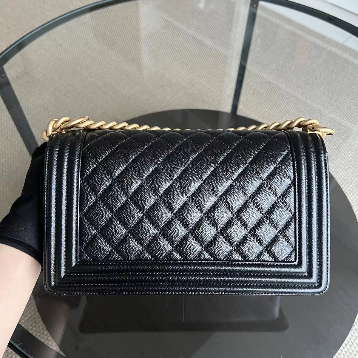 Caviar Boy Medium 25CM Quilted Black Golden Hardware Series 28