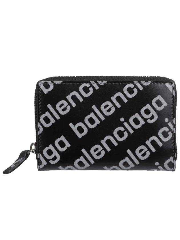 Luxury Balenciaga  All Over Logo Zip Around Half Wallet Black