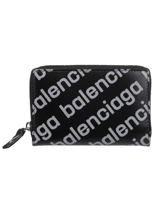 Luxury Balenciaga  All Over Logo Zip Around Half Wallet Black
