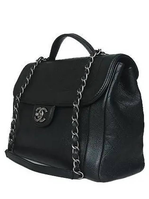 Vintage silver black leather quilting satchel 2WAY Chanel