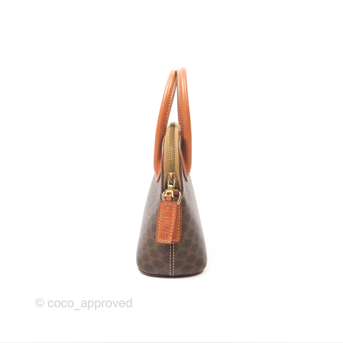 Celine Vintage Macadam Top Handle Bag Tan Brown