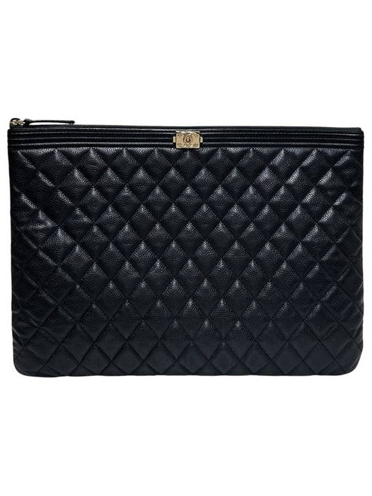 A84407 Cavier Skin Boy Vintage Gold Plated Large Clutch Chanel