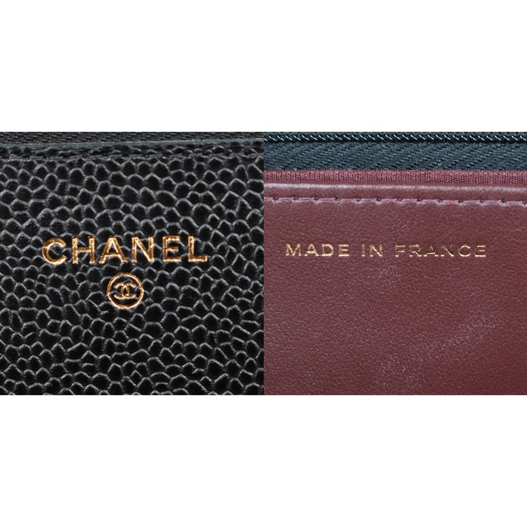 Very Good ( Rank A)｜ CHANEL Matelasse Caviar Skin Chain Wallet Black Gold Hardware Made in 2021-2022 Year ｜W24053101