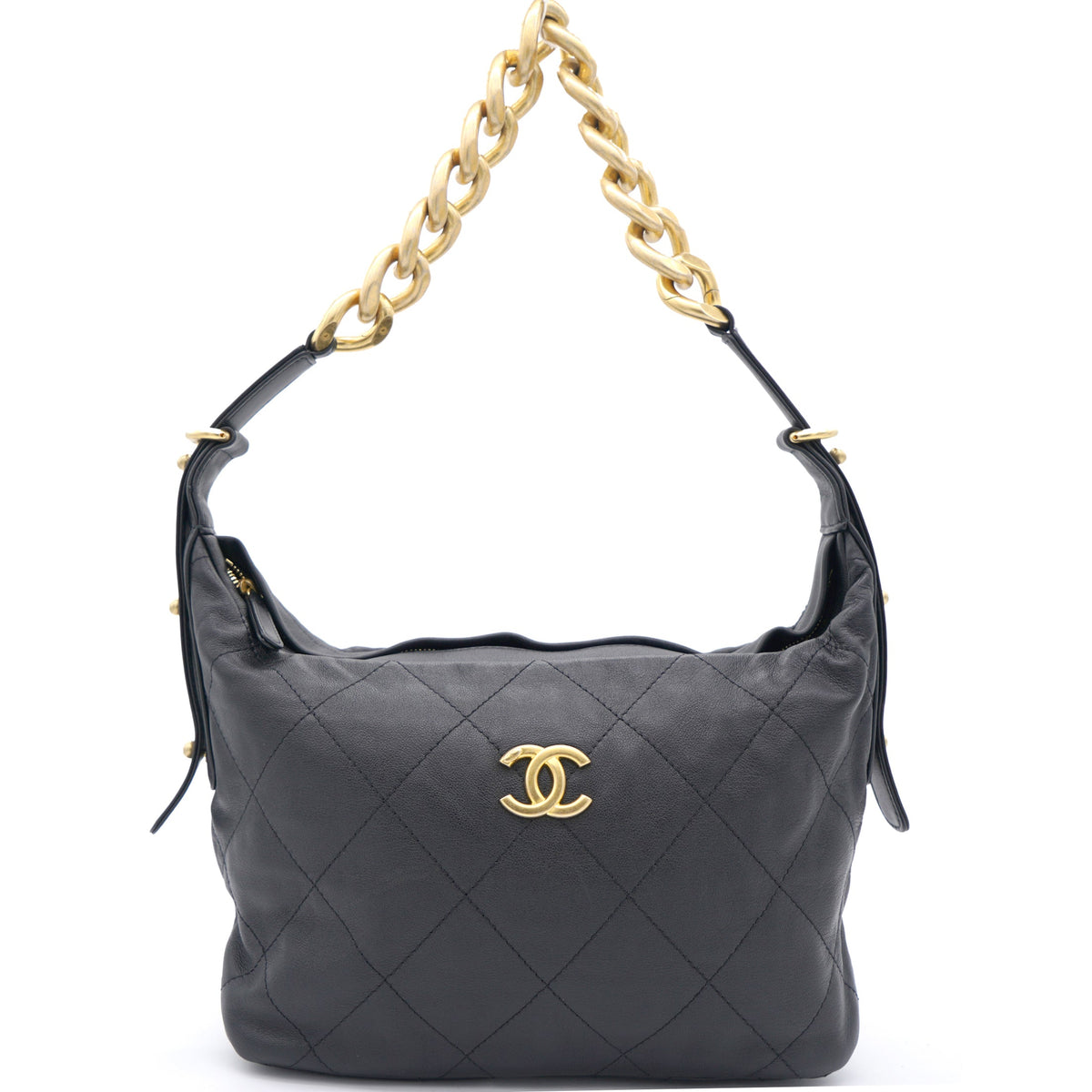 Chanel Lambskin Quilted Small Hobo Black