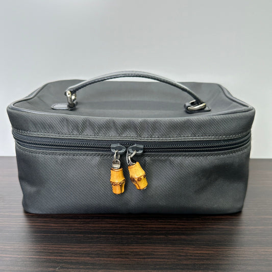 Gucci Gucci Handbag Bamboo Vanity Nylon Leather Black GUCCI Pouch Women's LB