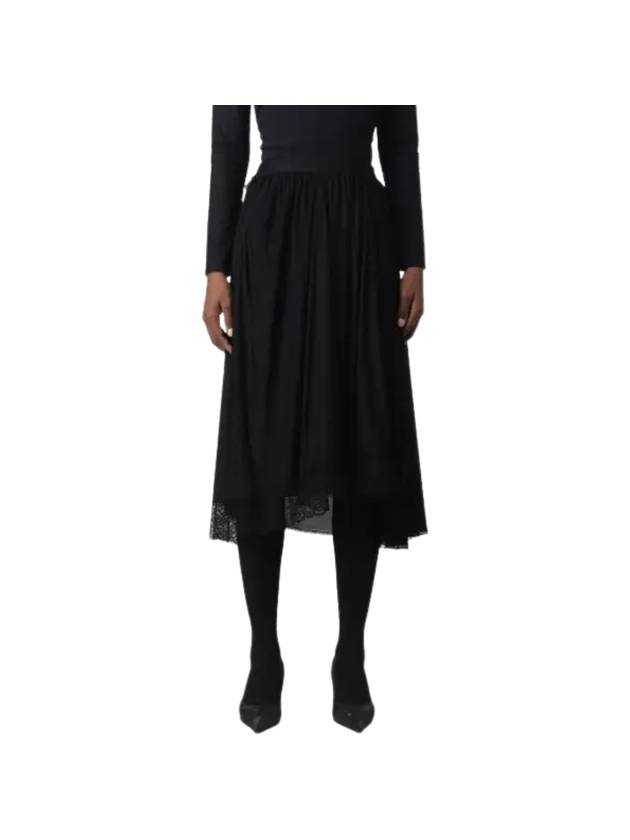Luxury Balenciaga  Lace Trimmed A-Line Skirt Black