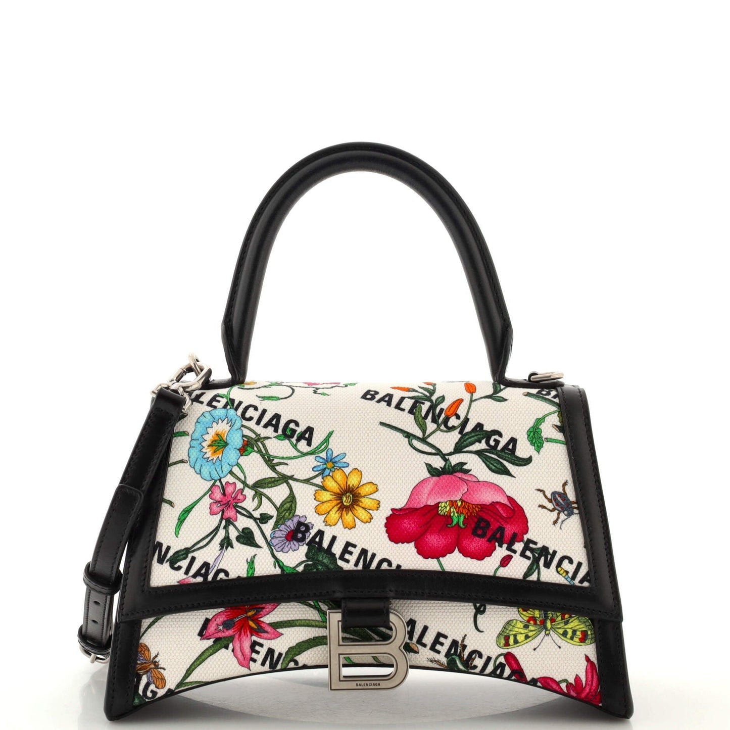 Gucci x Luxury Balenciaga  The Hacker Project Hourglass Top Handle Bag Flora Canvas Small