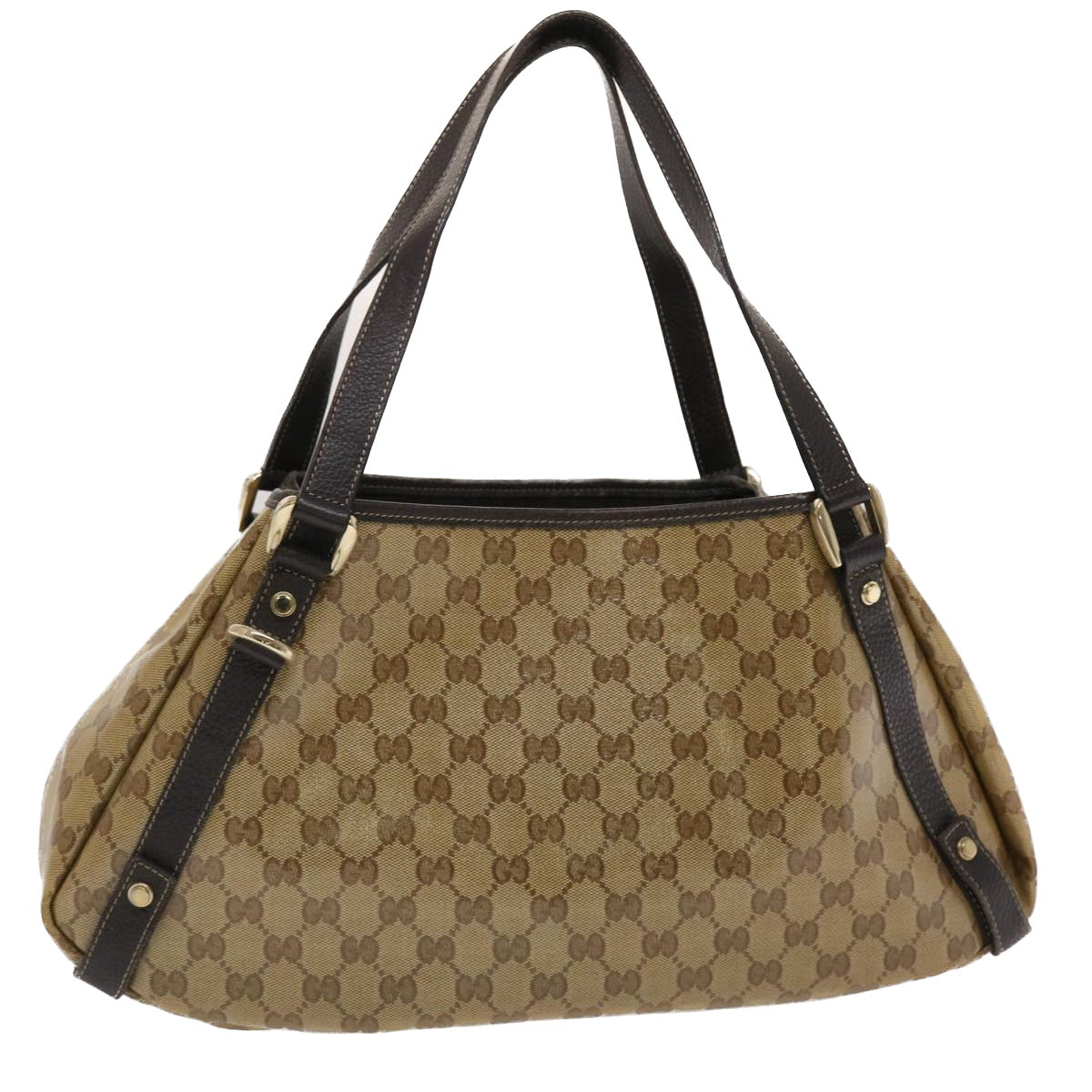 Gucci GG Canvas Hand Bag Coated Canvas Beige Dark Brown  49071