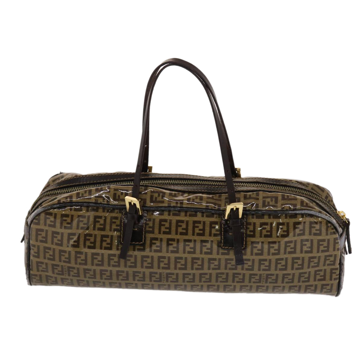 FENDI Zucchino Canvas Hand Bag Coated Canvas Brown Auth 49107
