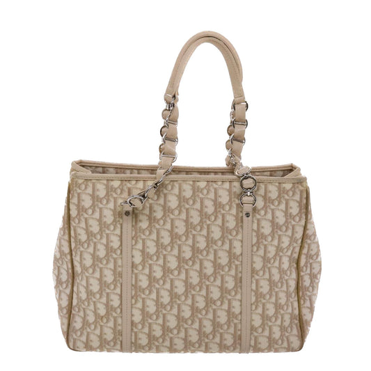 CHRISTIAN DIOR Trotter Canvas Tote Bag PVC Leather Beige Auth 49112